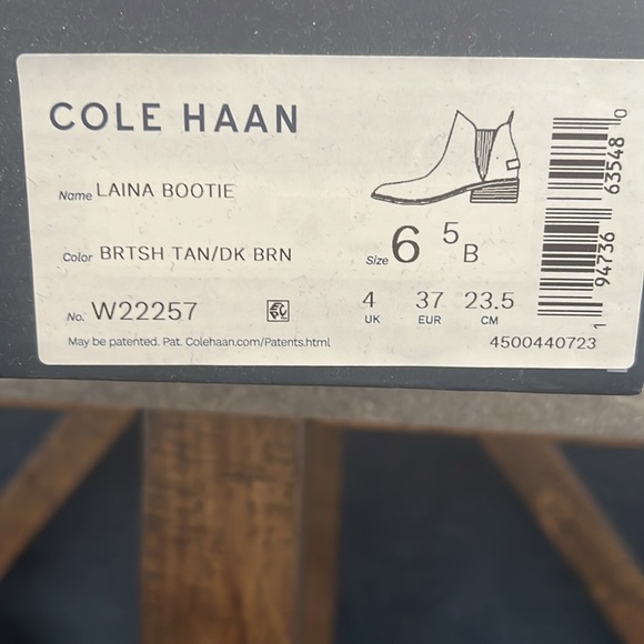 Cole Haan Laina Bootie. New in box. Size 6.5. BRTSH Tan / Dark Brown - Picture 4 of 4